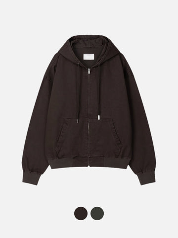 重磅 工裝 水洗 雙拉鍊 連帽 外套 / 2色 - WHATEVER STUDIO