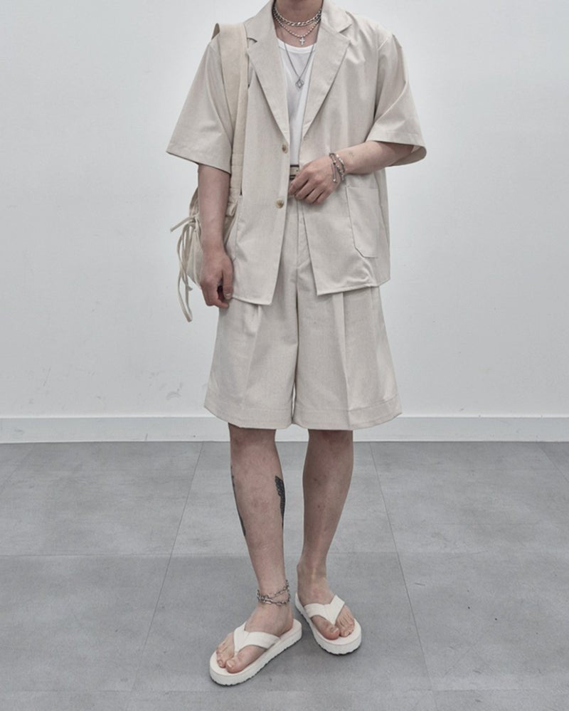 涼感 亞麻 輕正裝 百慕達 五分 西裝 短褲 / 2色 - WHATEVER