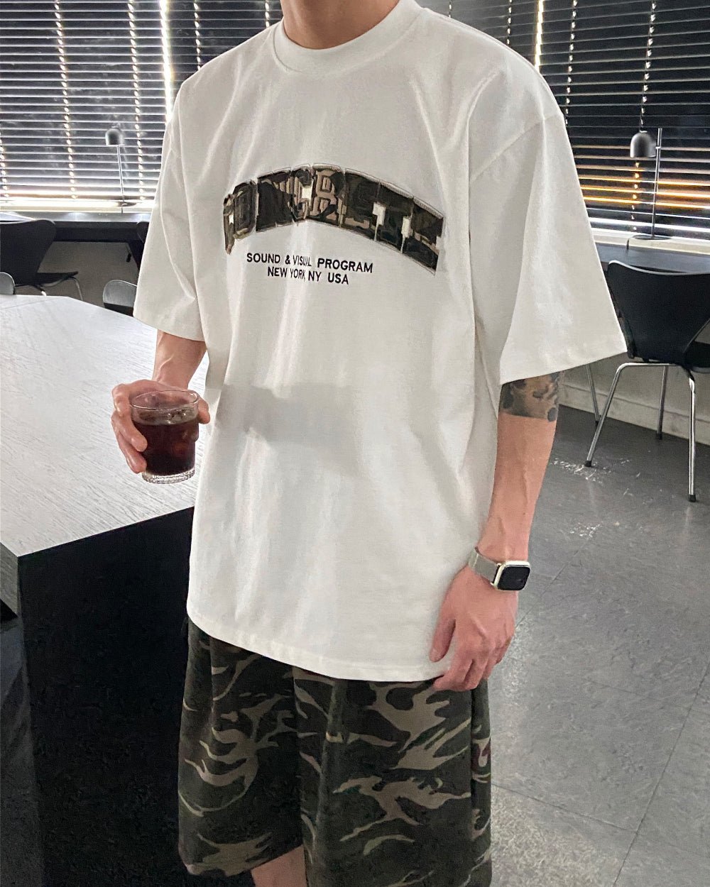 迷彩 刺繡 厚磅 寬鬆 短袖 上衣 / 2色 - WHATEVER STUDIO