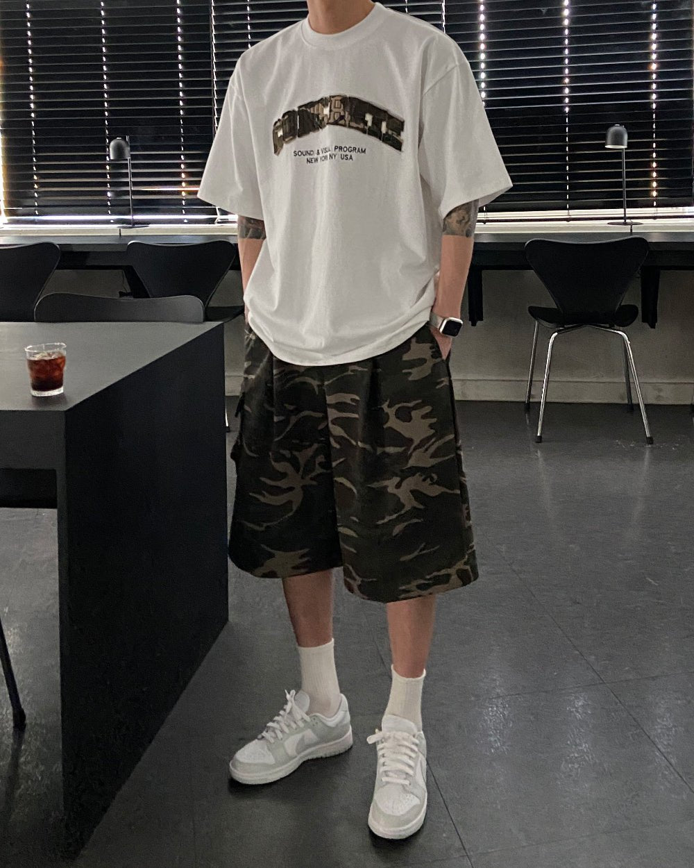 迷彩 刺繡 厚磅 寬鬆 短袖 上衣 / 2色 - WHATEVER STUDIO