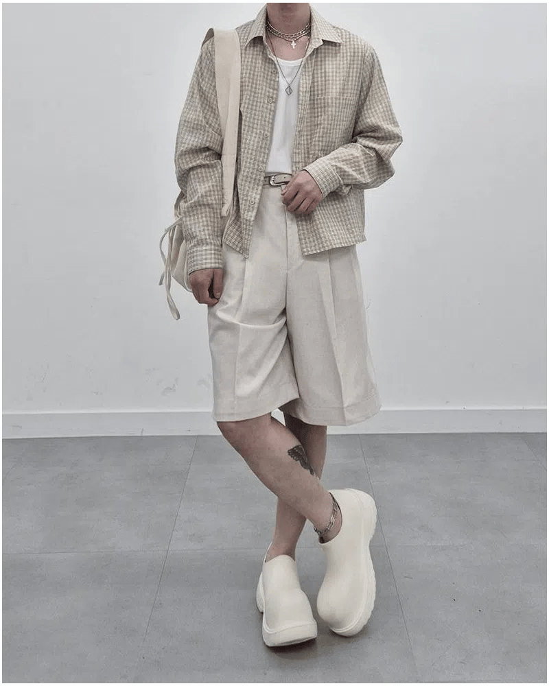 涼感 亞麻 輕正裝 百慕達 五分 西裝 短褲 / 2色 - WHATEVER