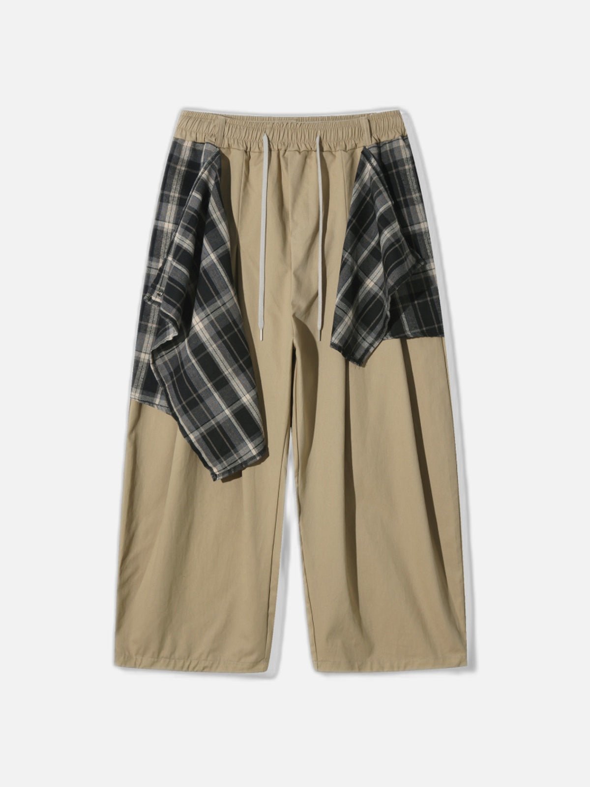 格紋層次 打摺 寬版 棉質 長褲 / 2色 - WHATEVER STUDIO