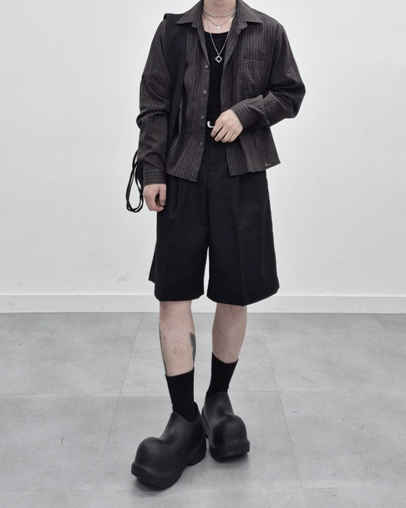 涼感 亞麻 輕正裝 百慕達 五分 西裝 短褲 / 2色 - WHATEVER