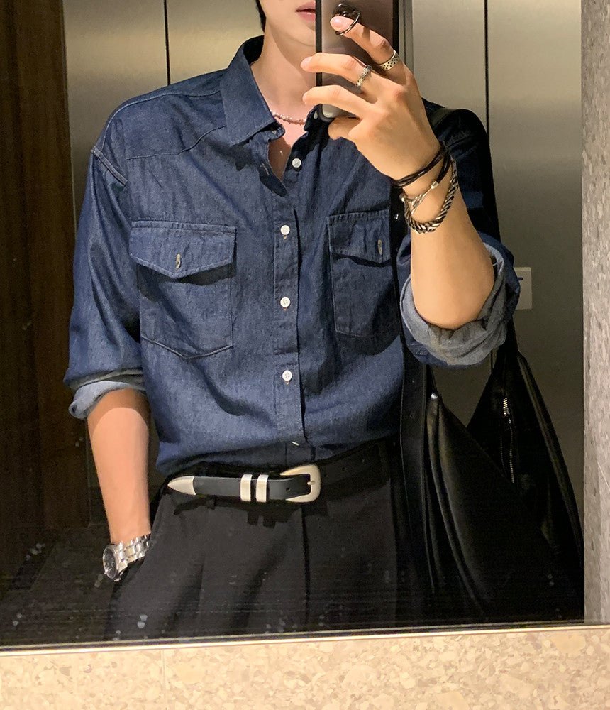 西部風 線條 丹寧 襯衫 / 2色 - WHATEVER STUDIO