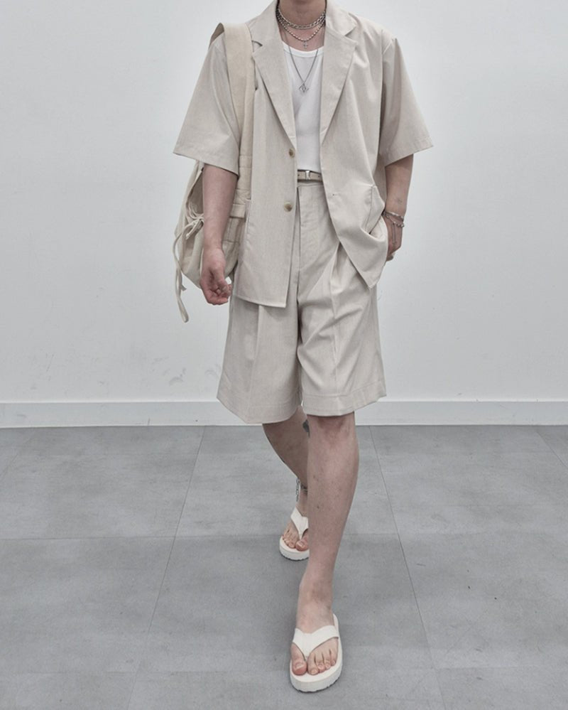 涼感 亞麻 輕正裝 百慕達 五分 西裝 短褲 / 2色 - WHATEVER