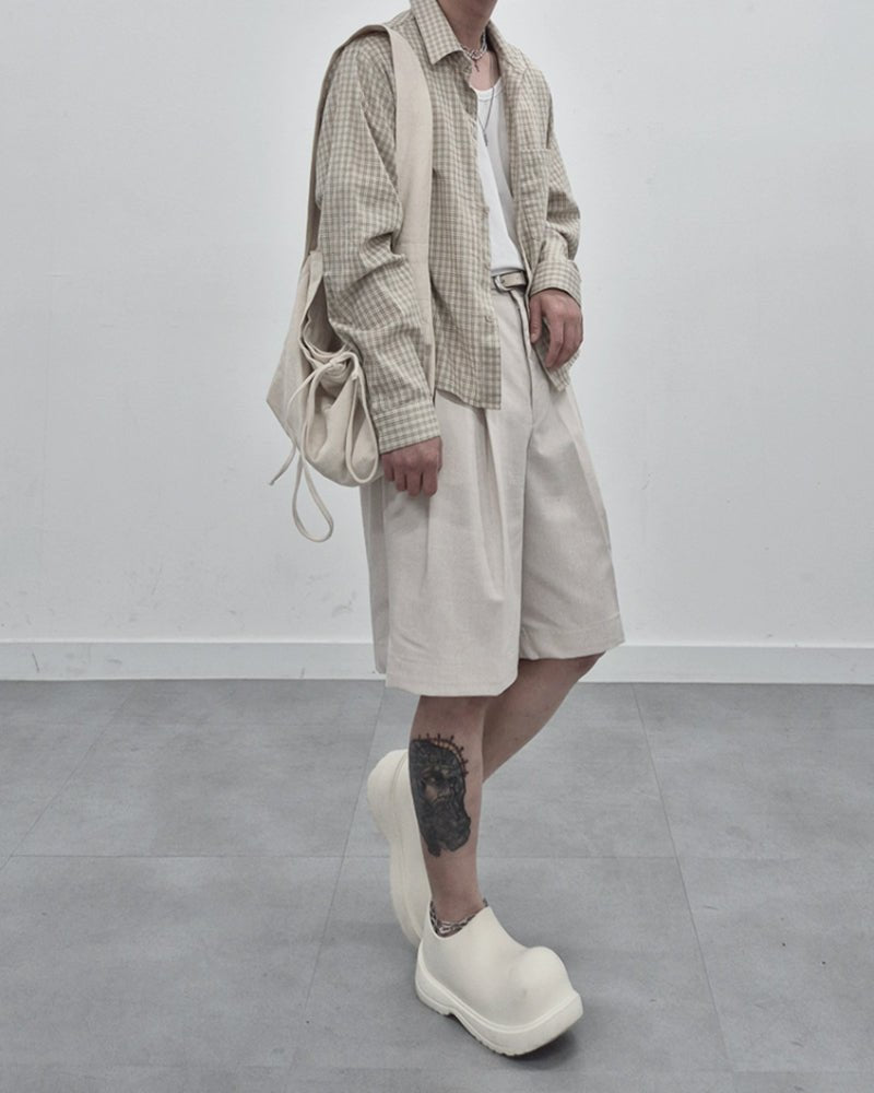 涼感 亞麻 輕正裝 百慕達 五分 西裝 短褲 / 2色 - WHATEVER STUDIO