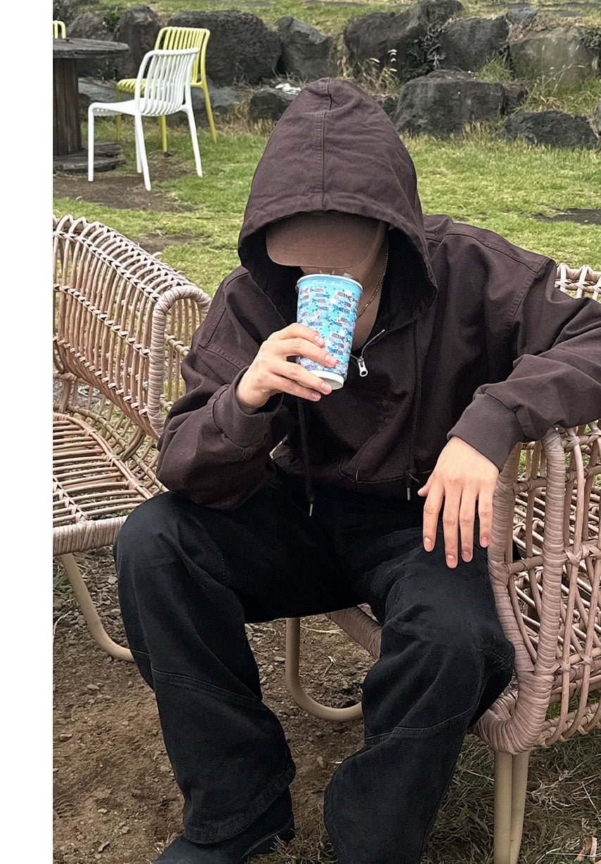 重磅 工裝 水洗 雙拉鍊 連帽 外套 / 2色 - WHATEVER STUDIO