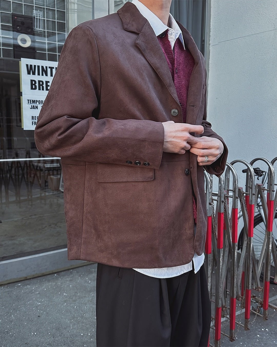 復古 麂皮 三釦 西裝外套 / 2色 - WHATEVER