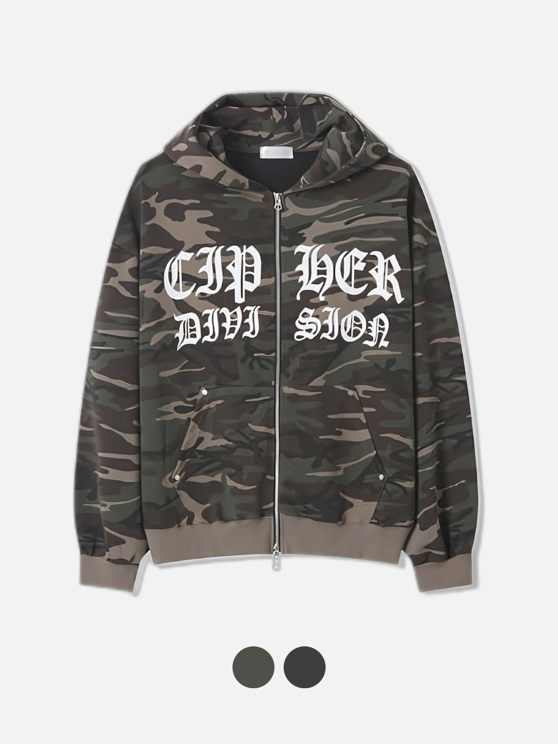 迷彩 哥德字體 雙拉鍊 連帽 外套 / 2色 - WHATEVER