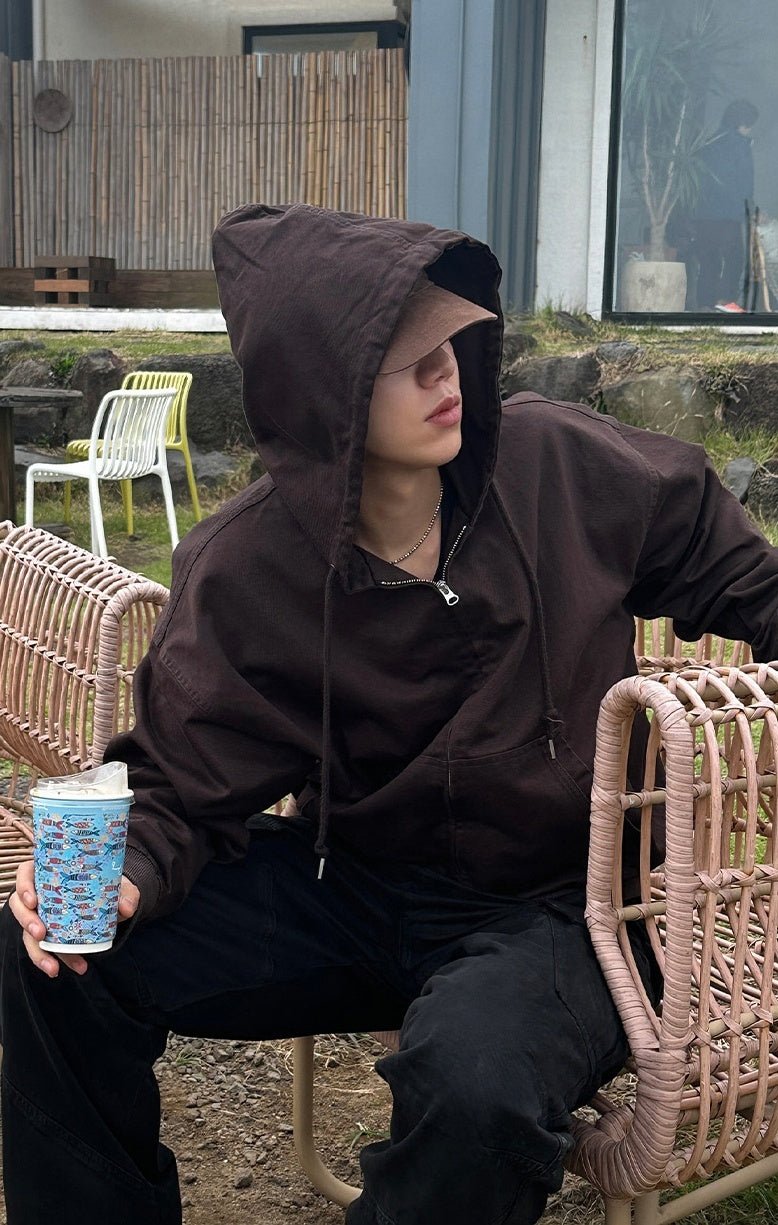 重磅 工裝 水洗 雙拉鍊 連帽 外套 / 2色 - WHATEVER STUDIO