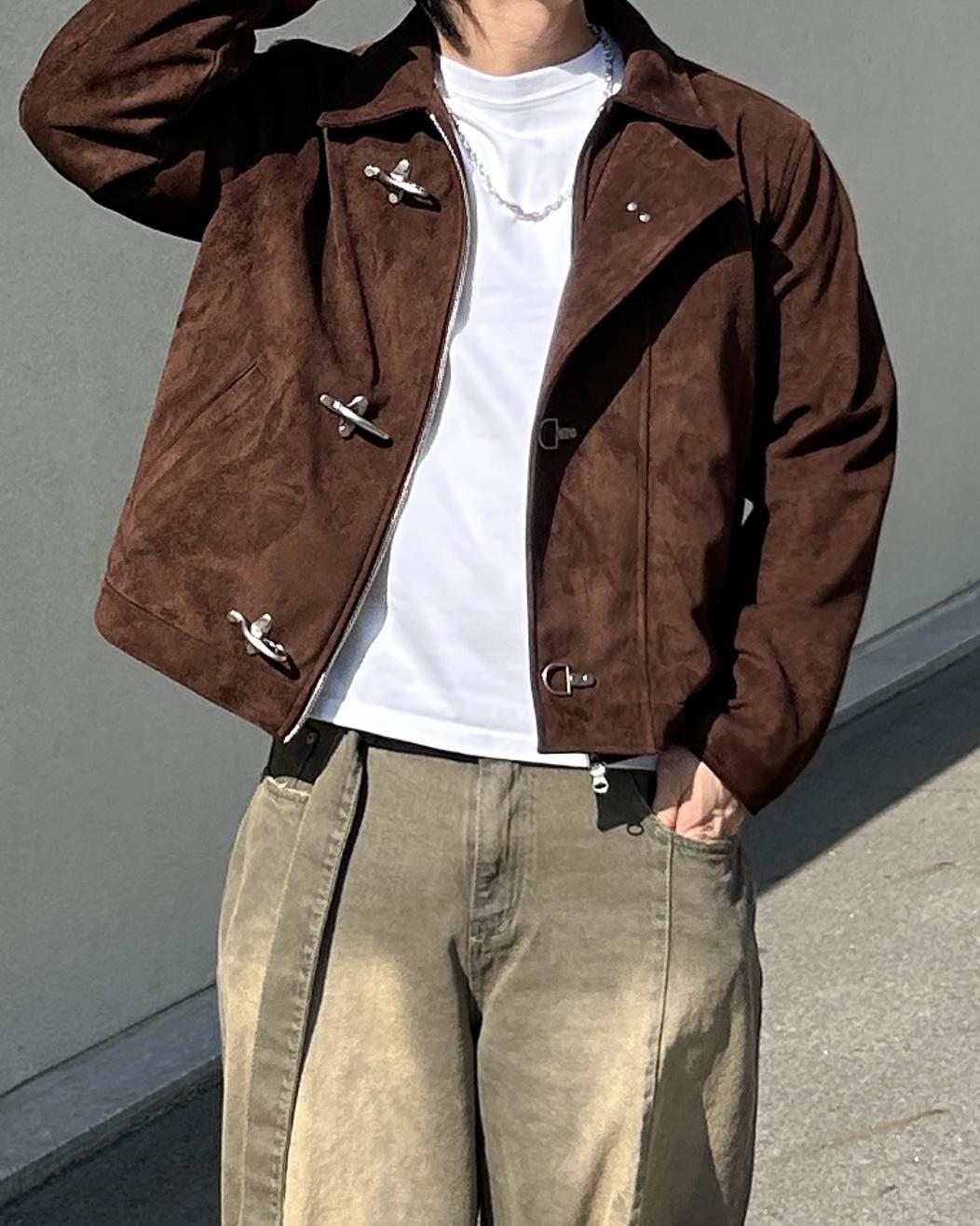 復古 麂皮 消防扣 短版 外套 / 2色 - WHATEVER