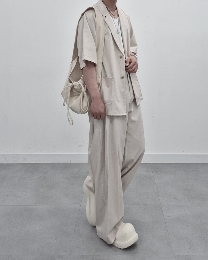 涼感 亞麻 輕正裝 寬鬆 直筒 西裝褲 / 2色 - WHATEVER