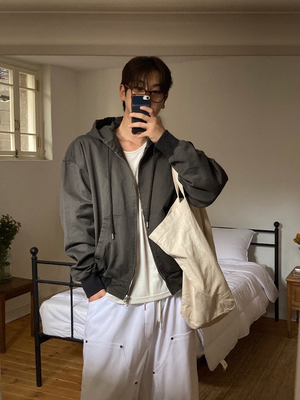 重磅 工裝 水洗 雙拉鍊 連帽 外套 / 2色 - WHATEVER STUDIO