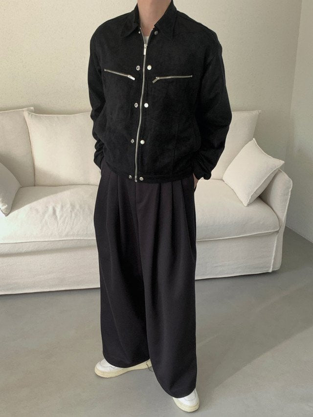 三褶 垂墜 羊毛混紡 寬版 落地 西裝褲 / 2色 - WHATEVER STUDIO