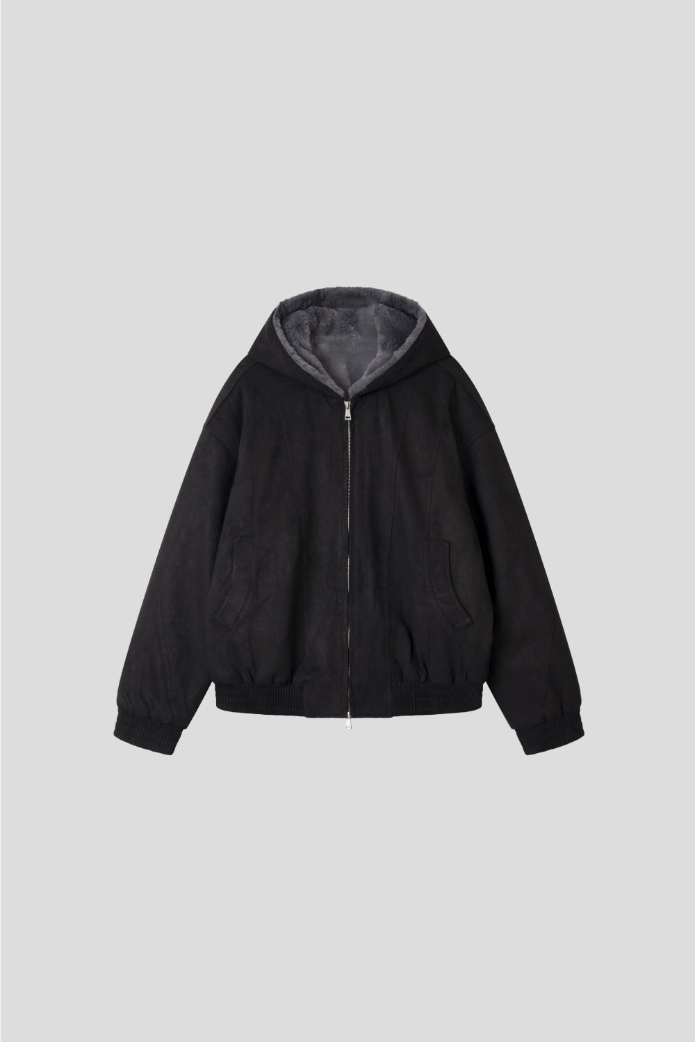 簡約 麂皮 絨毛 雙拉鍊 連帽外套 / 2色 - WHATEVER