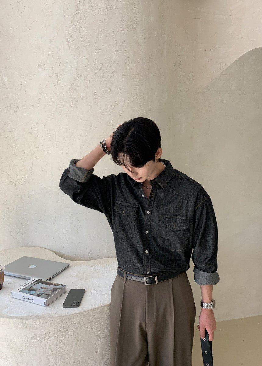 西部風 線條 丹寧 襯衫 / 2色 - WHATEVER STUDIO
