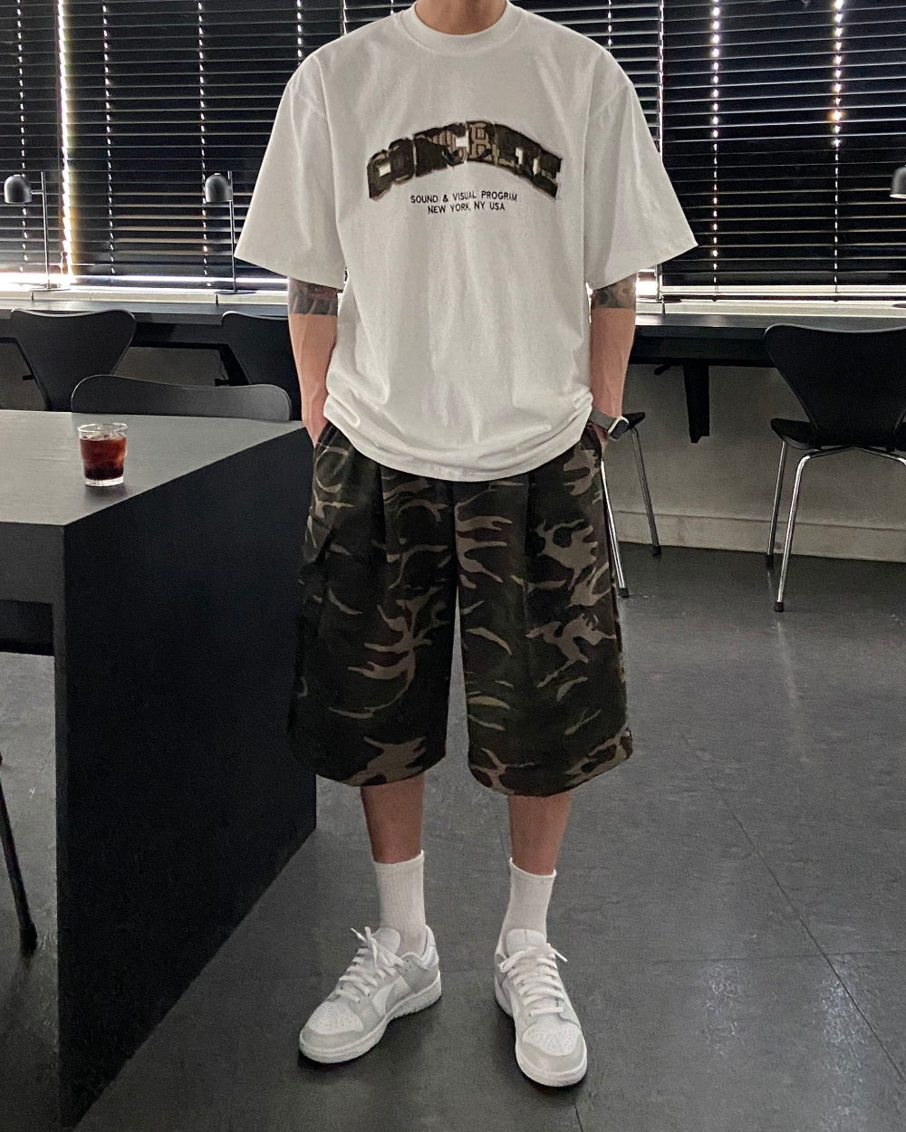 迷彩 刺繡 厚磅 寬鬆 短袖 上衣 / 2色 - WHATEVER STUDIO