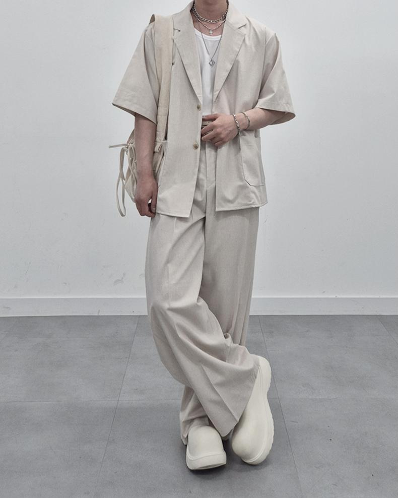 涼感 亞麻 輕正裝 寬鬆 直筒 西裝褲 / 2色 - WHATEVER