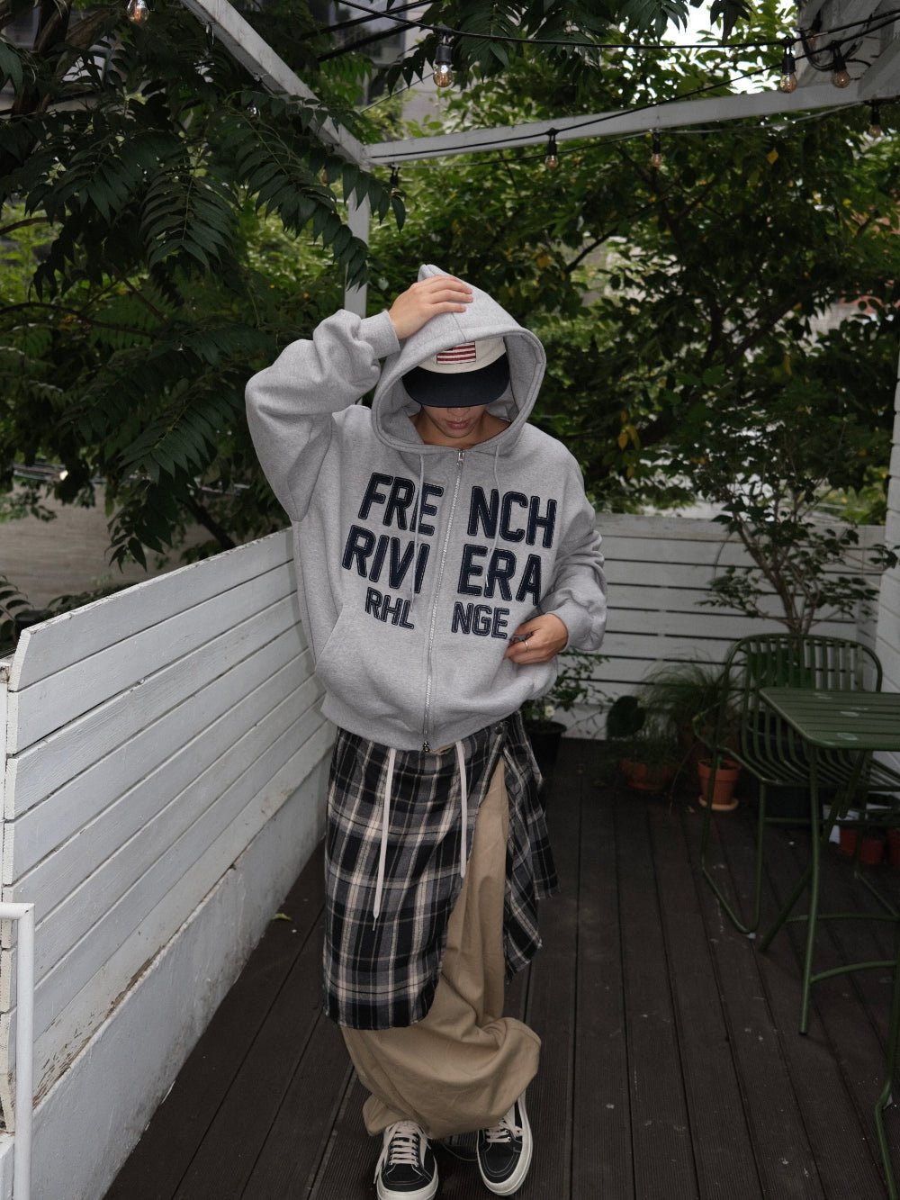 格紋層次 打摺 寬版 棉質 長褲 / 2色 - WHATEVER STUDIO