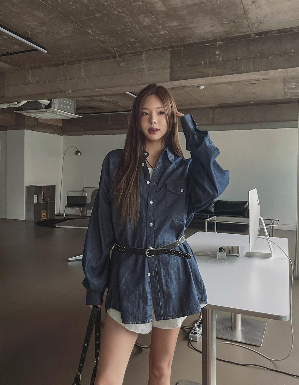 西部風 線條 丹寧 襯衫 / 2色 - WHATEVER STUDIO