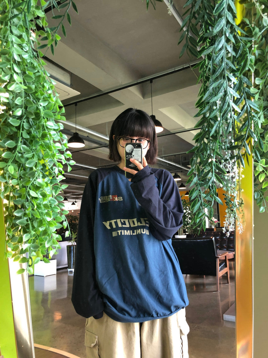 復古 賽車風 插肩袖 長袖上衣 / 4色