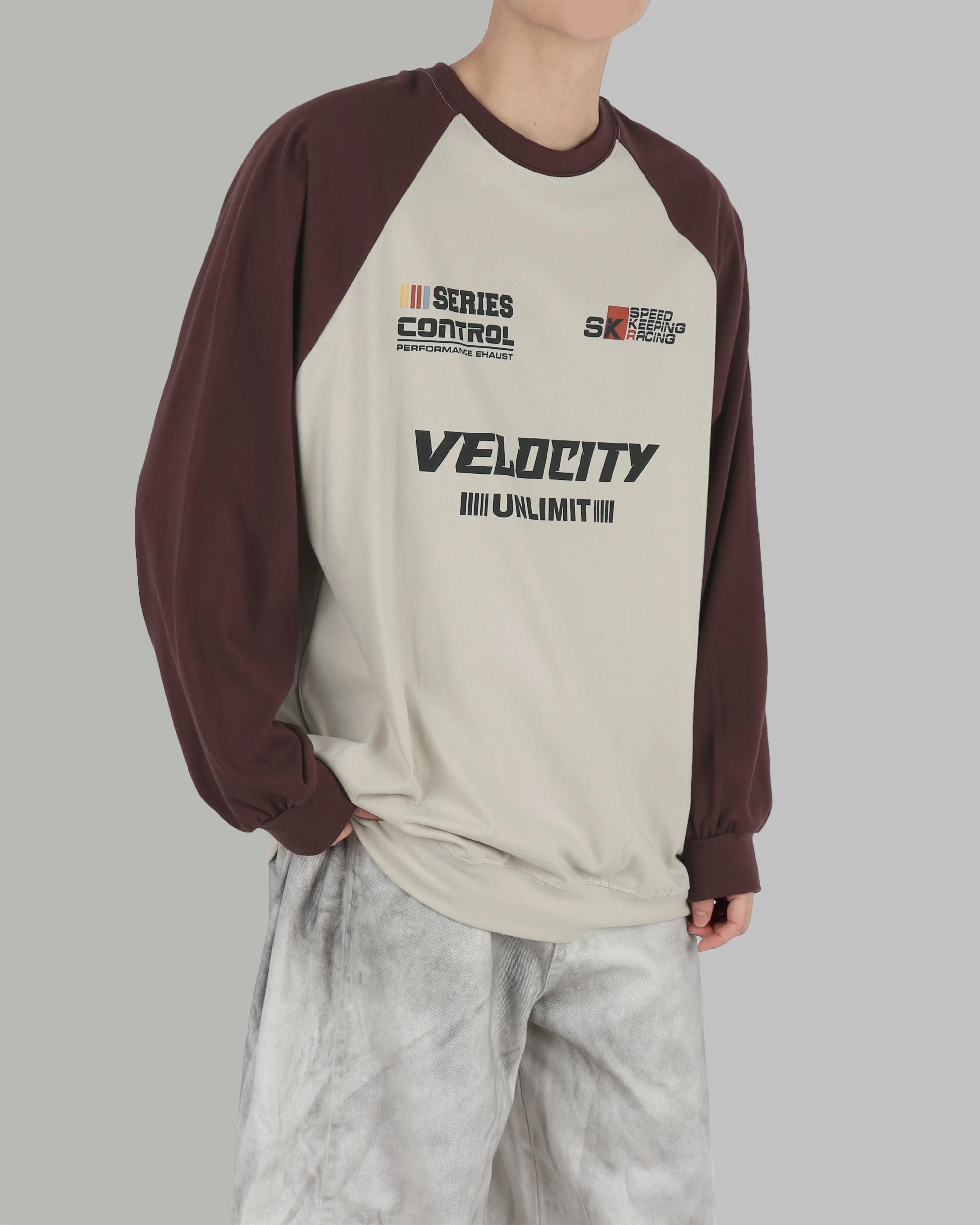 復古 賽車風 插肩袖 長袖上衣 / 4色