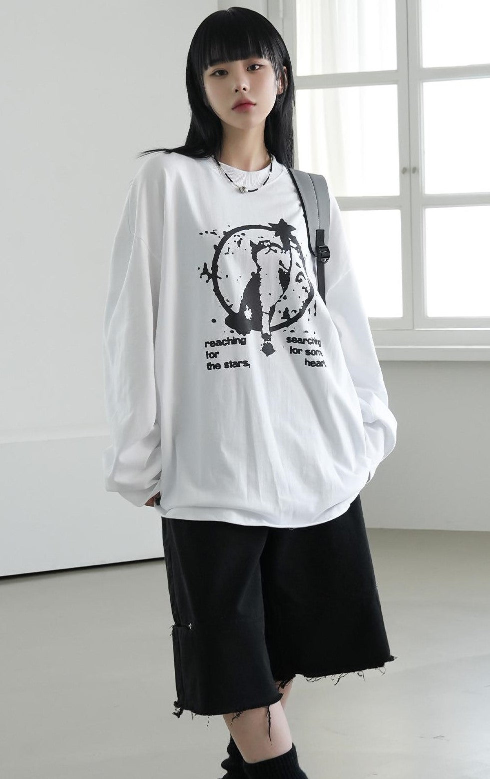 貓咪 摘星 印花 長袖 T恤 / 3色