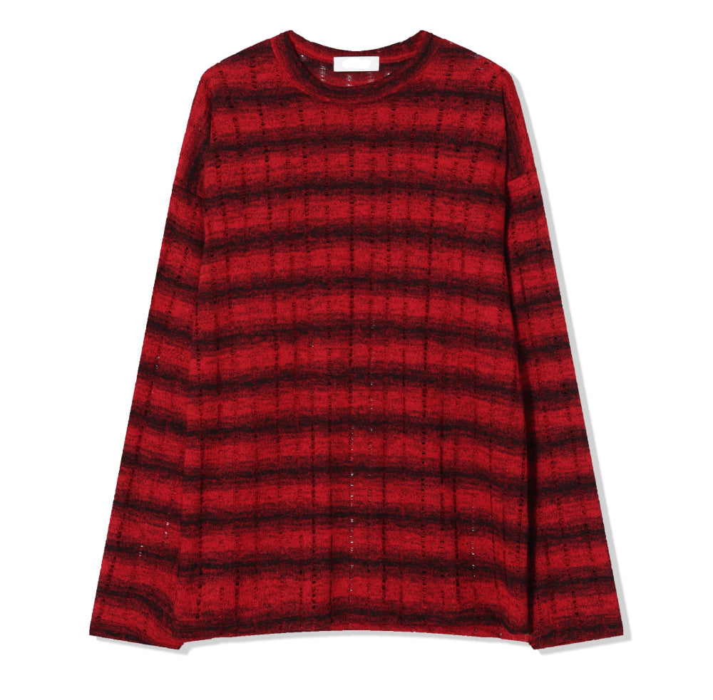 條紋 寬鬆 針織 薄長袖 上衣 / 3色