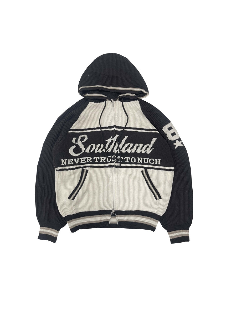 美式 復古 插肩袖 針織 連帽外套 / 2色