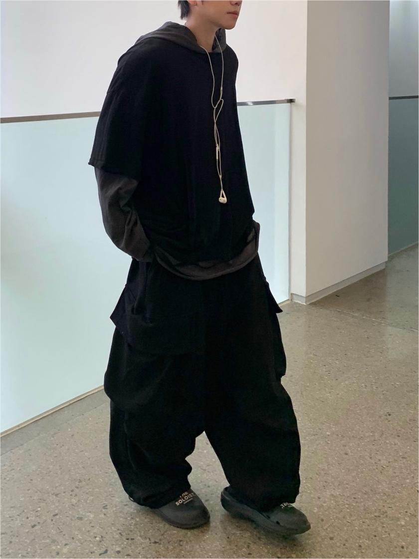 大口袋 工裝 降落傘 寬鬆 闊腿 棉褲 / 4色