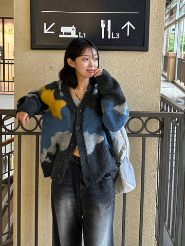 設計師款 星空 馬海毛 開襟 針織衫