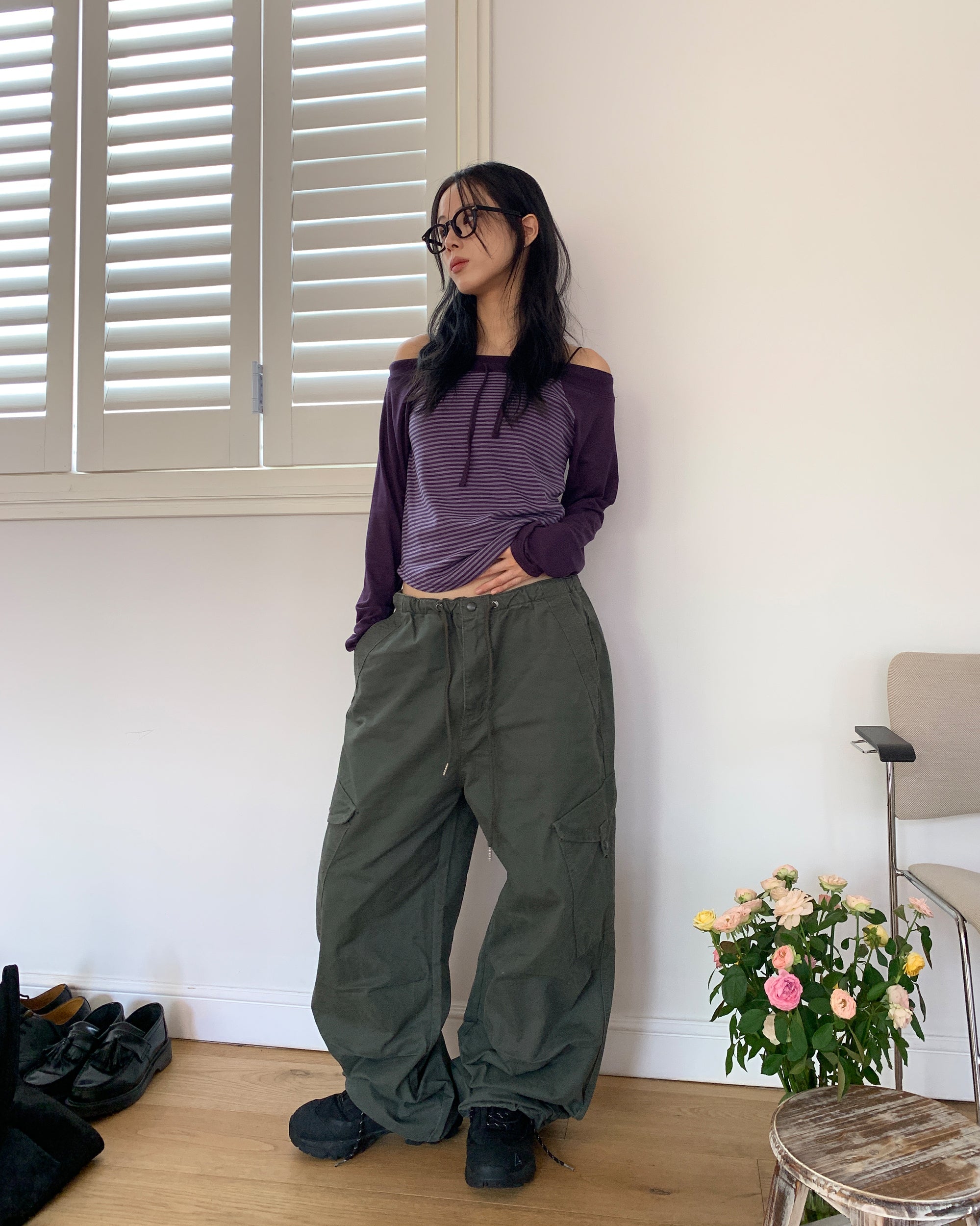 寬鬆 按扣 大口袋 卡其 工裝褲 / 3色