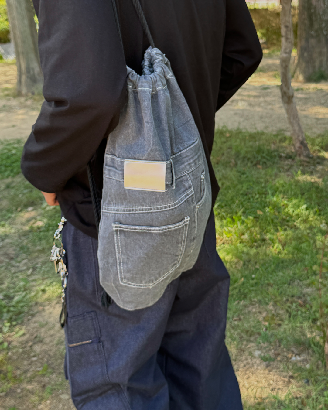 水洗 牛仔 側背 後背 兩用包