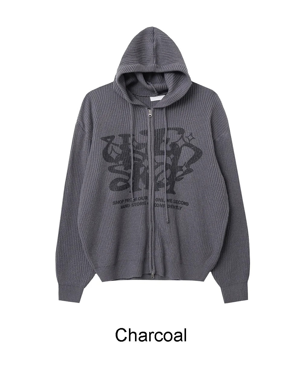 星星 字母印花 雙拉鍊 連帽 針織外套 / 4色