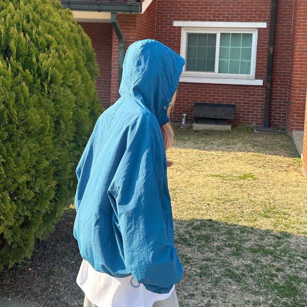 寬鬆 雙拉鍊 抽繩 連帽 風衣外套 / 4色