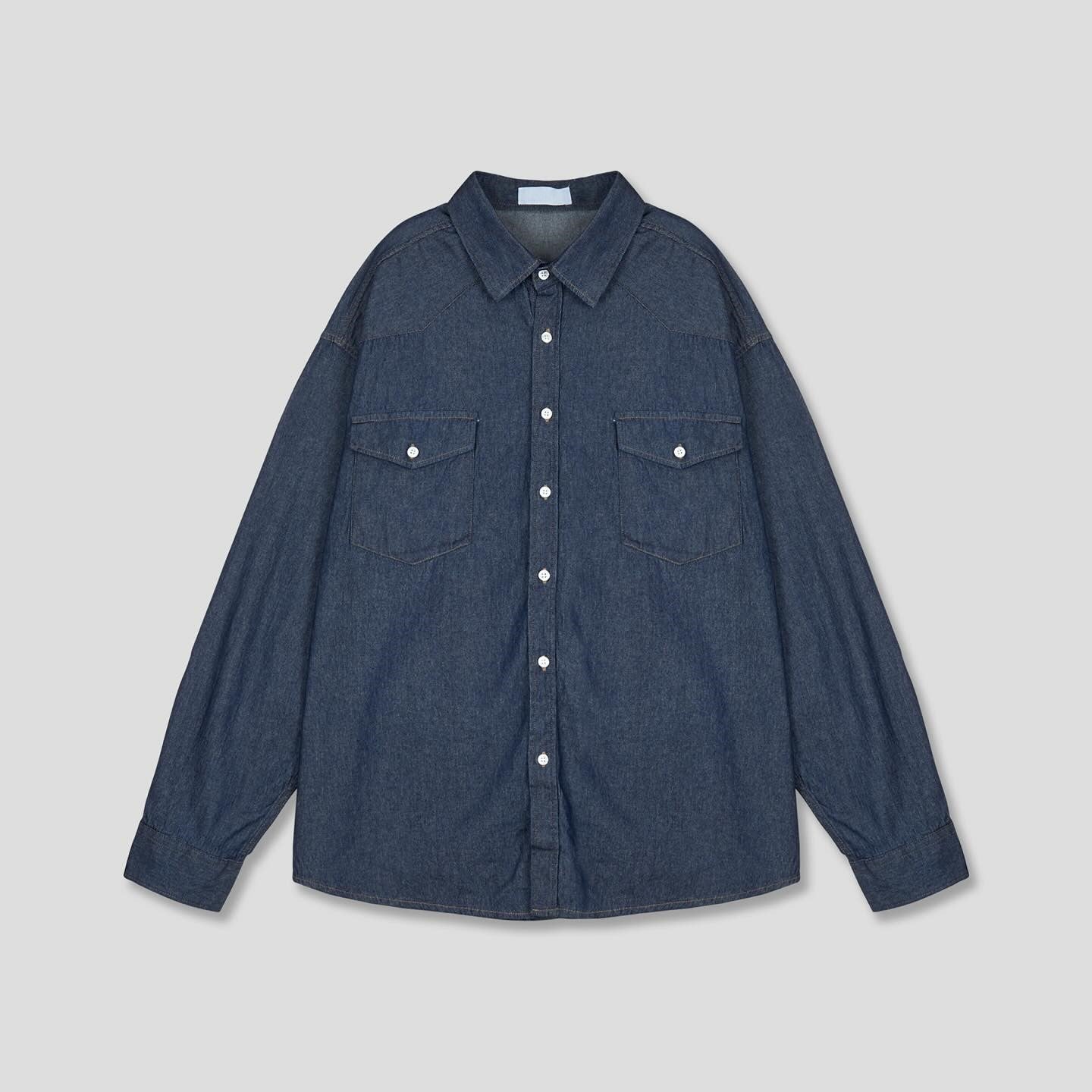 西部風 線條 丹寧 襯衫 / 2色