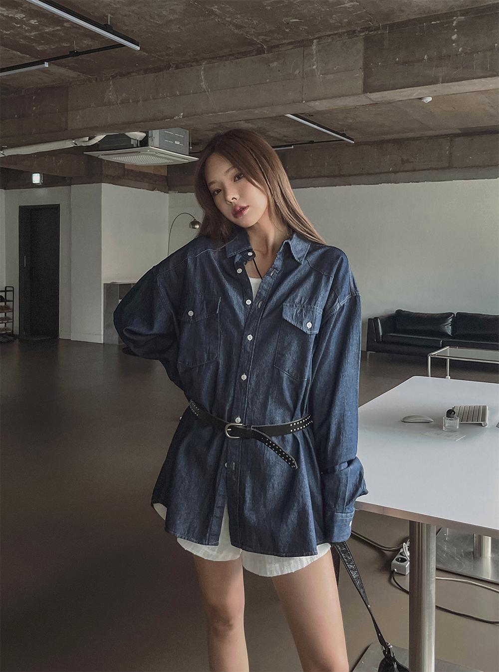 西部風 線條 丹寧 襯衫 / 2色