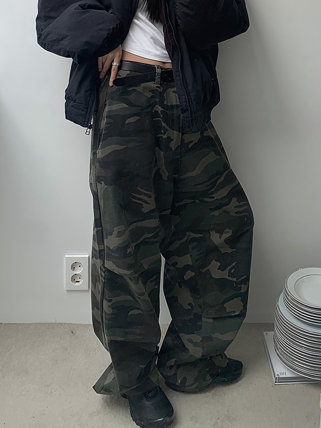 迷彩 厚磅 工裝 降落傘 彎刀褲 / 2色