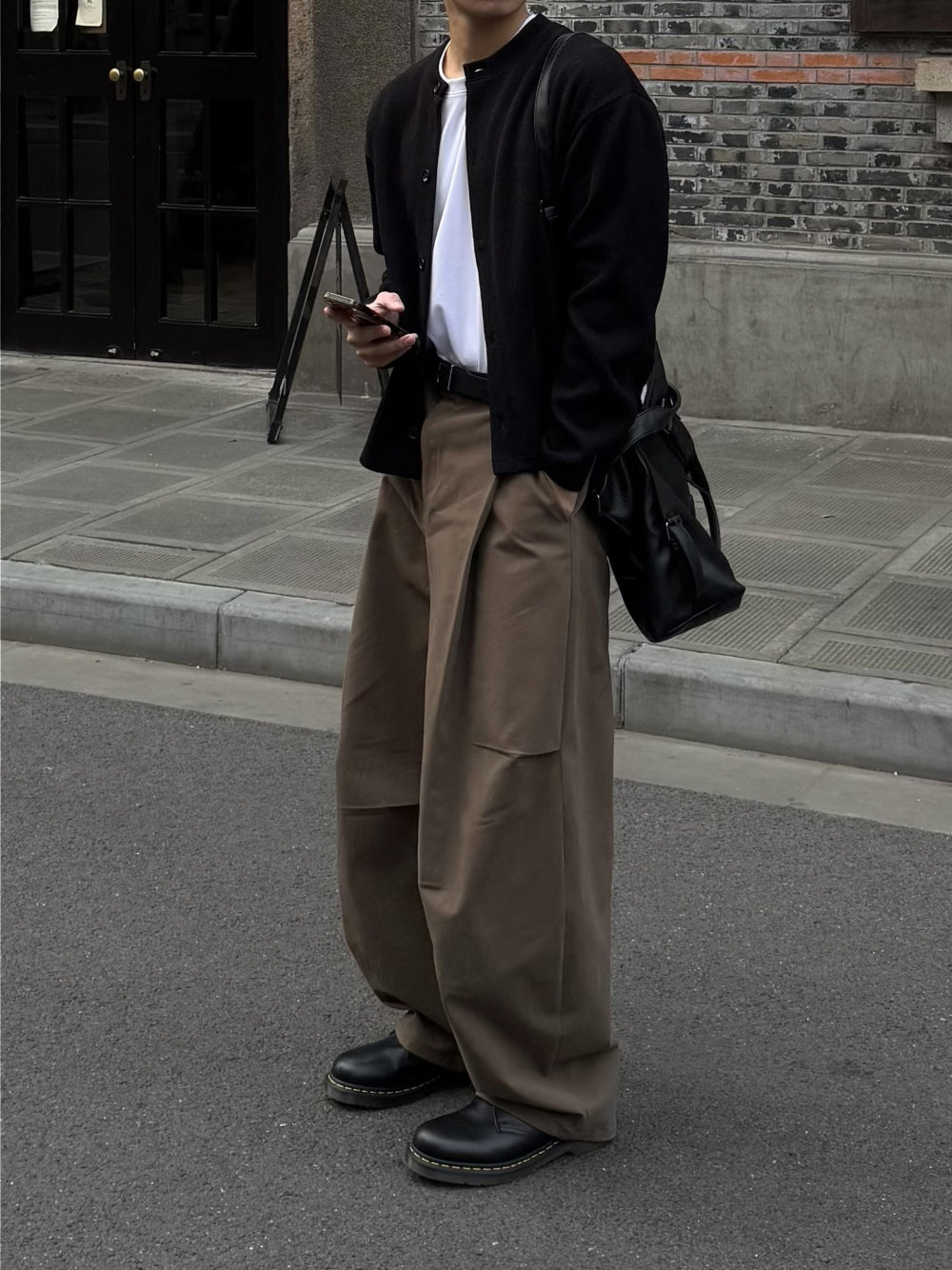 側摺 弧形剪裁 棉質 長褲 / 4色