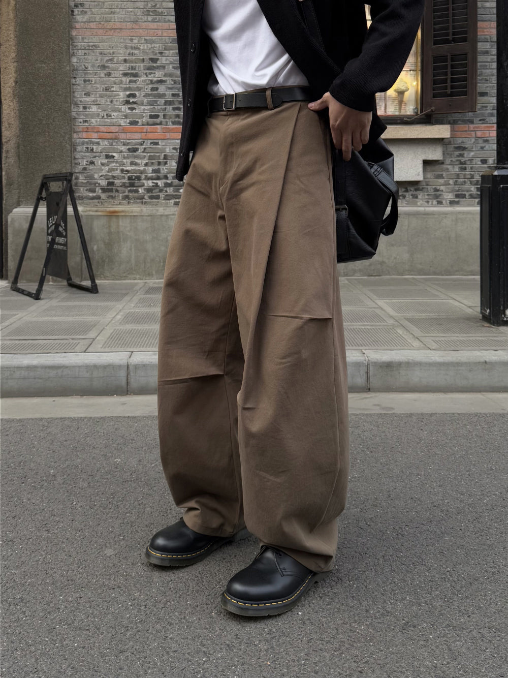 側摺 弧形剪裁 棉質 長褲 / 4色