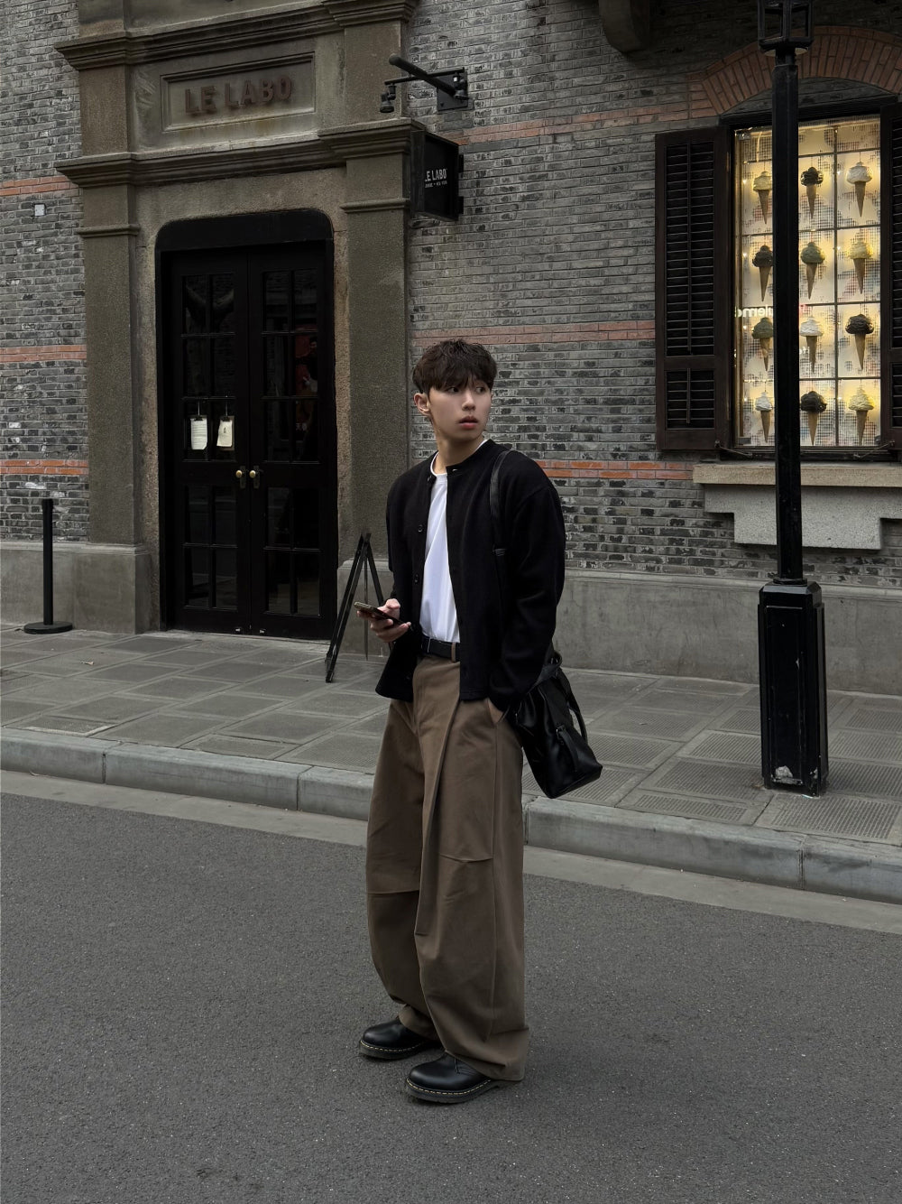 側摺 弧形剪裁 棉質 長褲 / 4色