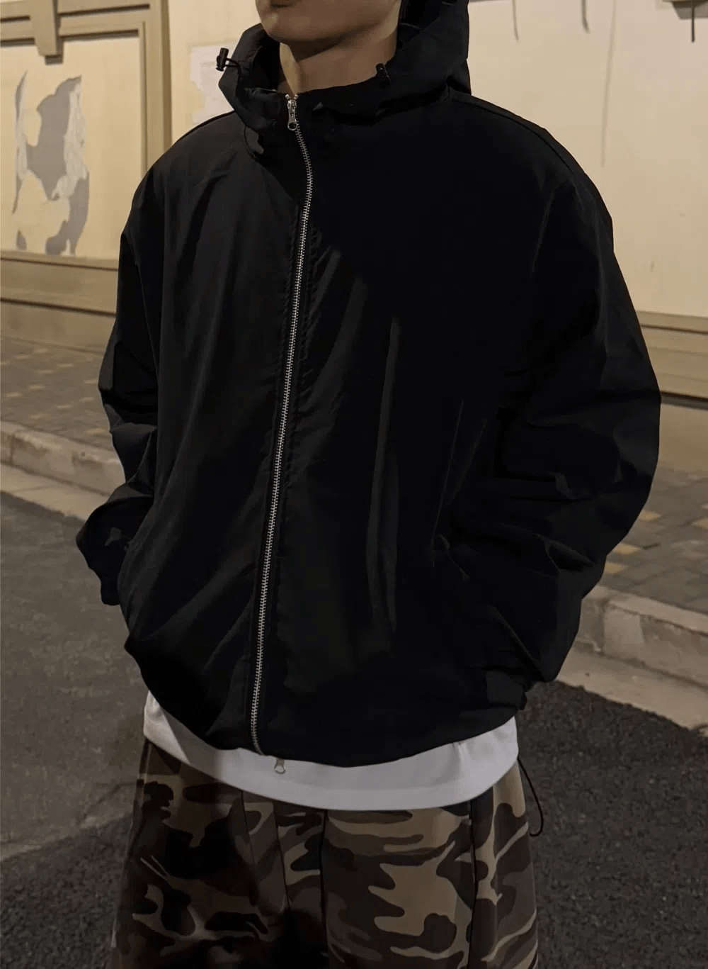 簡約 素面 抽繩 連帽 防風外套 / 2色