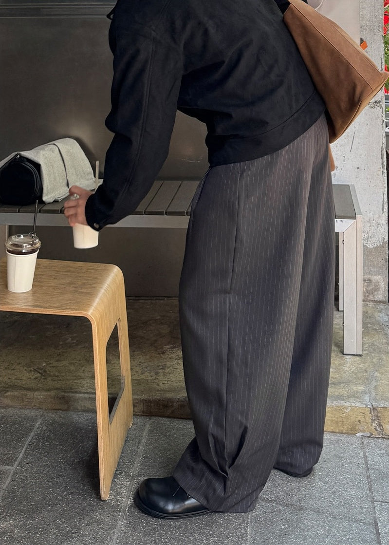 弧形 條紋 打褶 彎刀 西裝褲 / 2 色