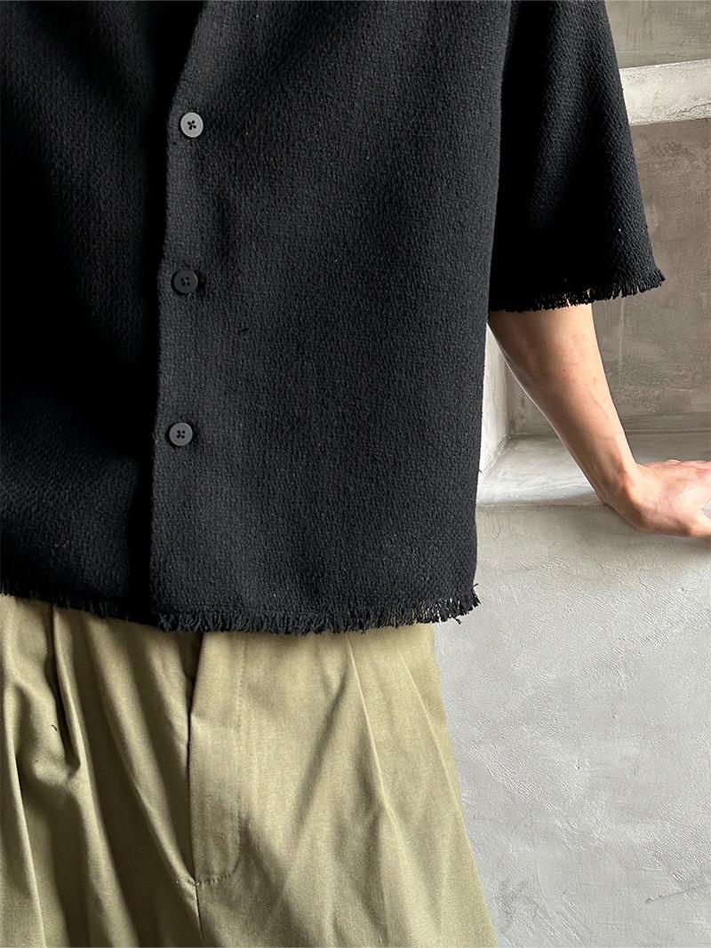 粗花呢 抽鬚 五分袖 短版 襯衫 / 2色