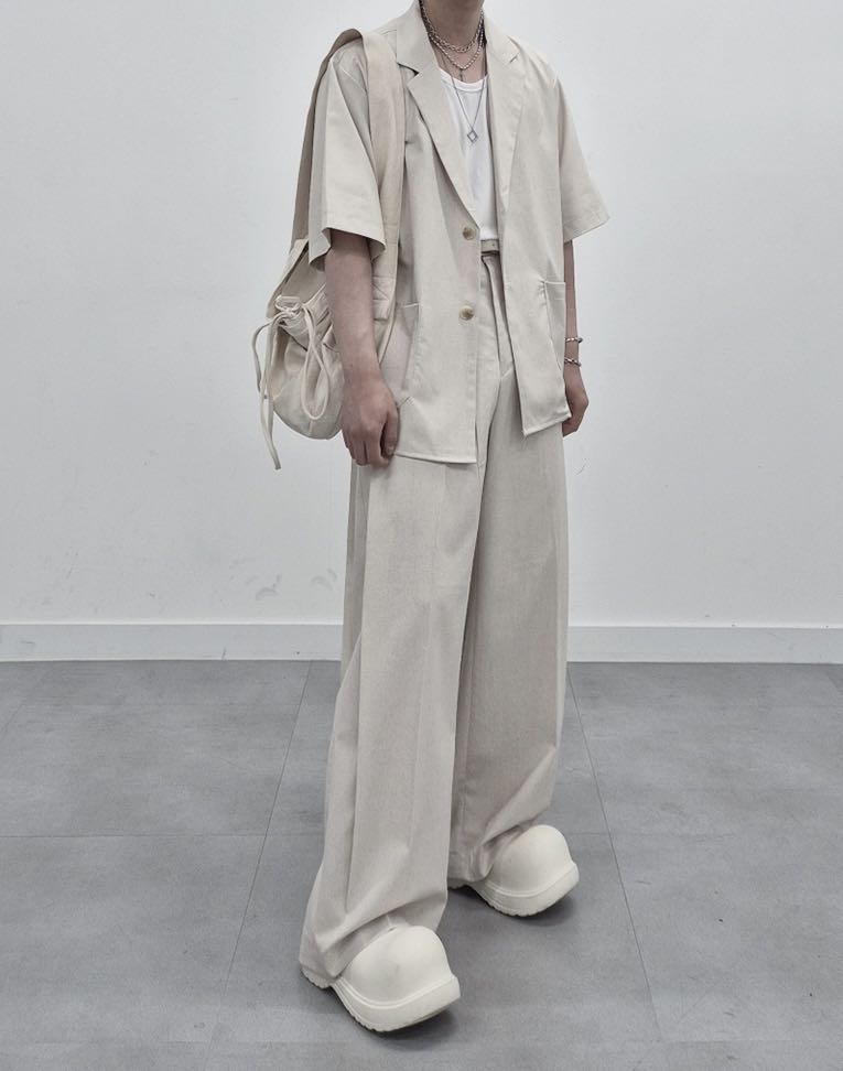 涼感 亞麻 輕正裝 五分袖 西裝外套 / 2色