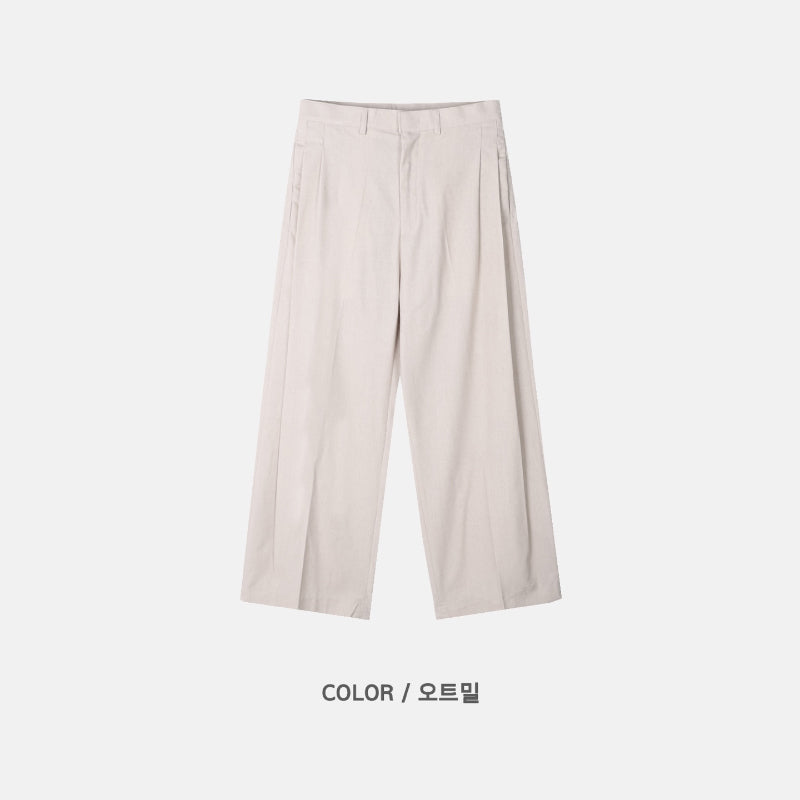 涼感 亞麻 輕正裝 寬鬆 直筒 西裝褲 / 2色