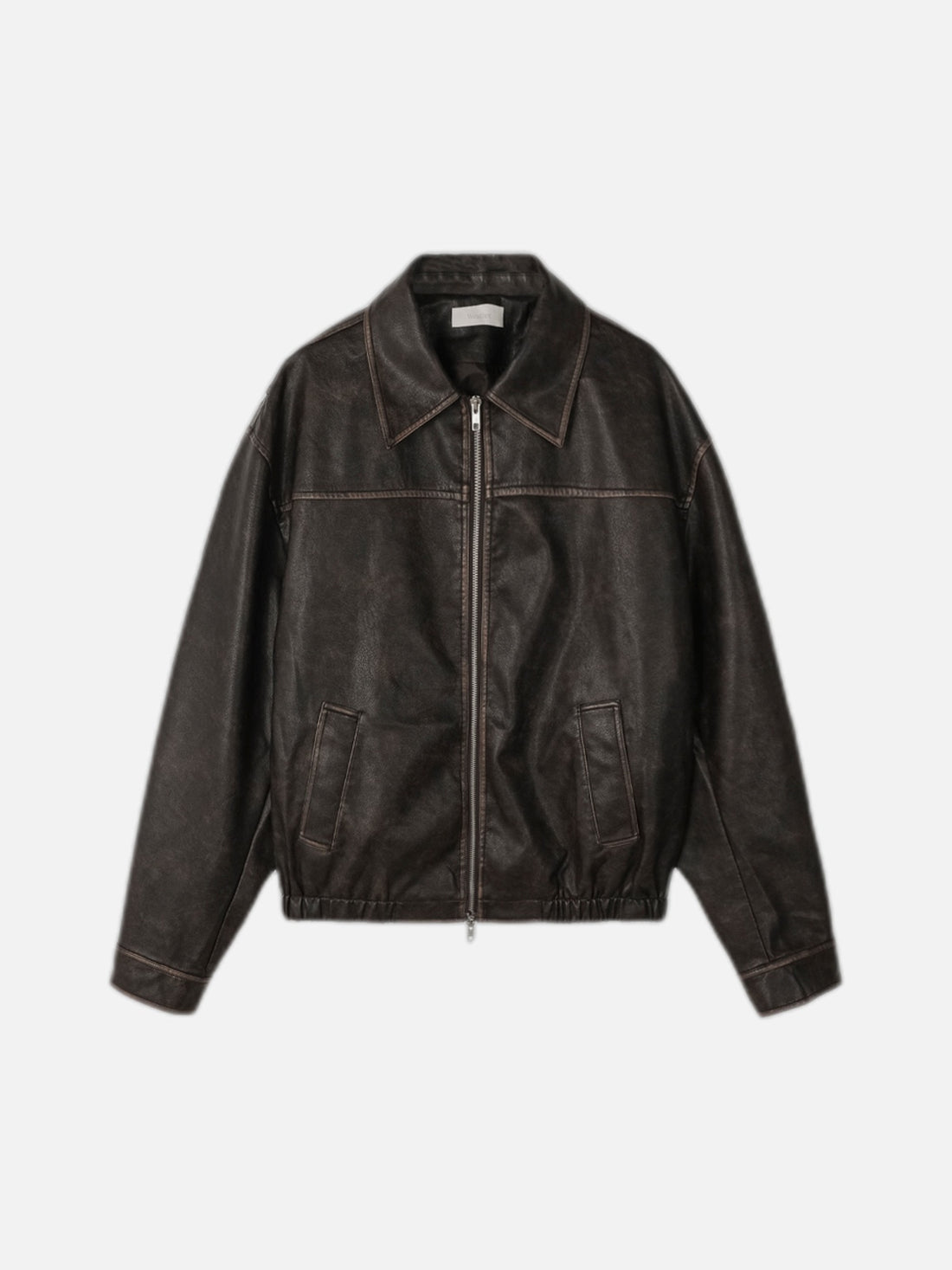 復古 仿舊 短版 皮革 雙拉鍊 皮外套 / 2色