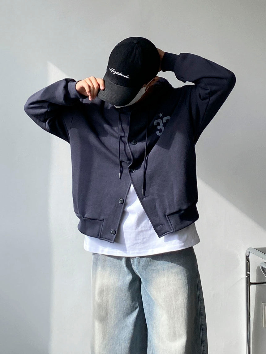 33 斑駁刺繡 鈕扣 開襟 連帽衫 / 3色