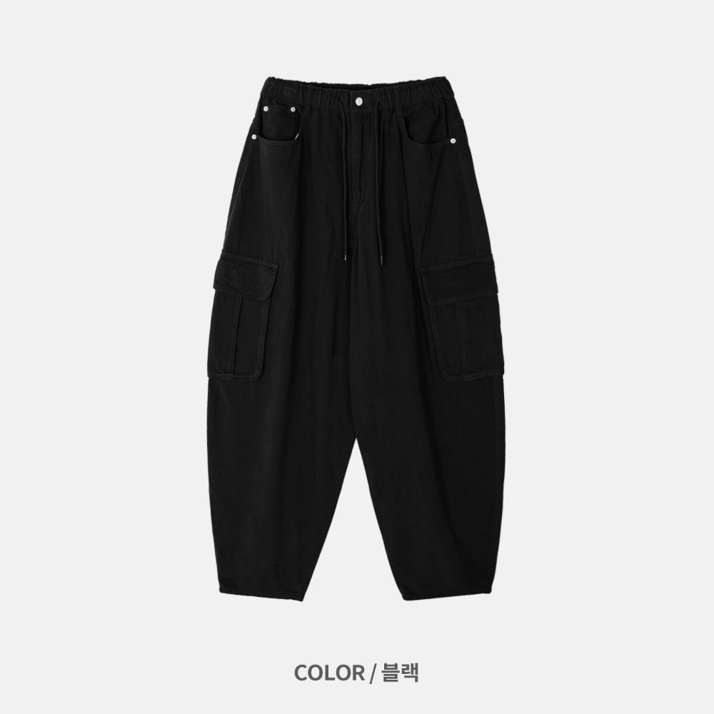 寬版 水洗 抽繩 錐形 工裝褲 / 3色
