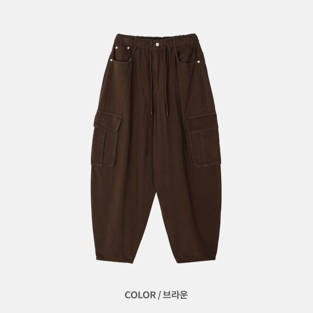 寬版 水洗 抽繩 錐形 工裝褲 / 3色